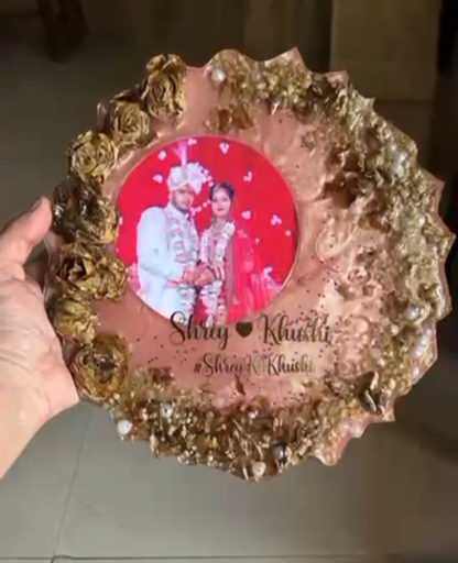 Personalized Resin Photo Plaque with Names and Decorative Edge