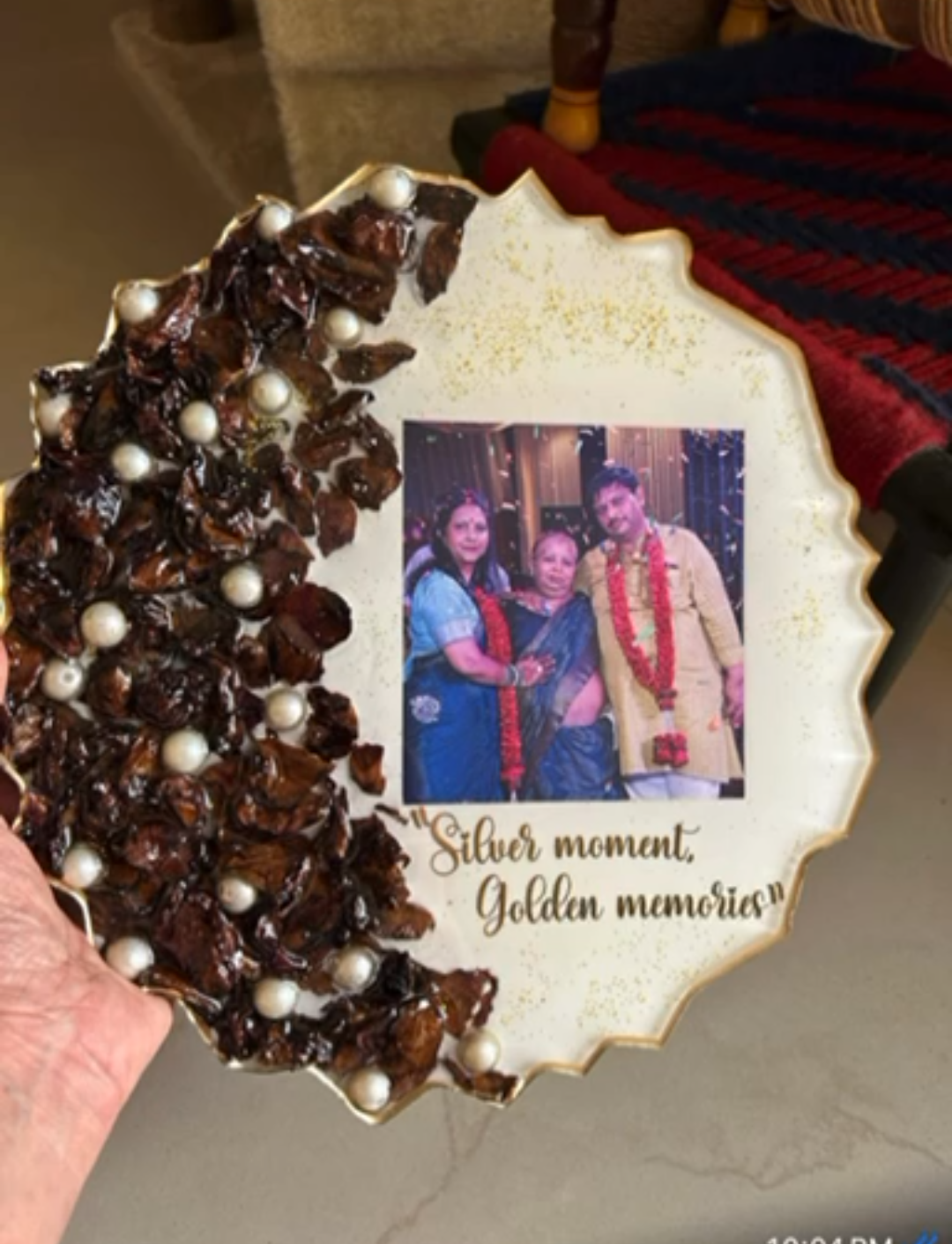 Resin Photo Plaque with "Silver Moment, Golden Memories" Inscription