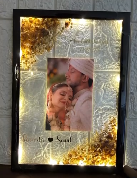 Illuminated Resin Wedding Photo Frame with Names and Date