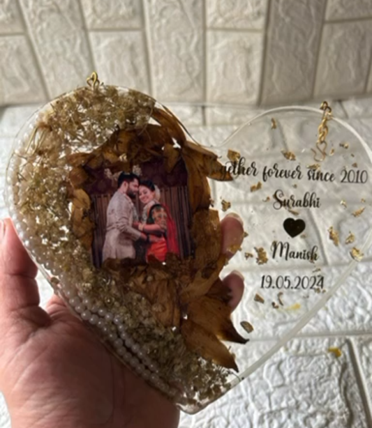 Personalized Resin Heart Photo Keepsake with Relationship Timeline