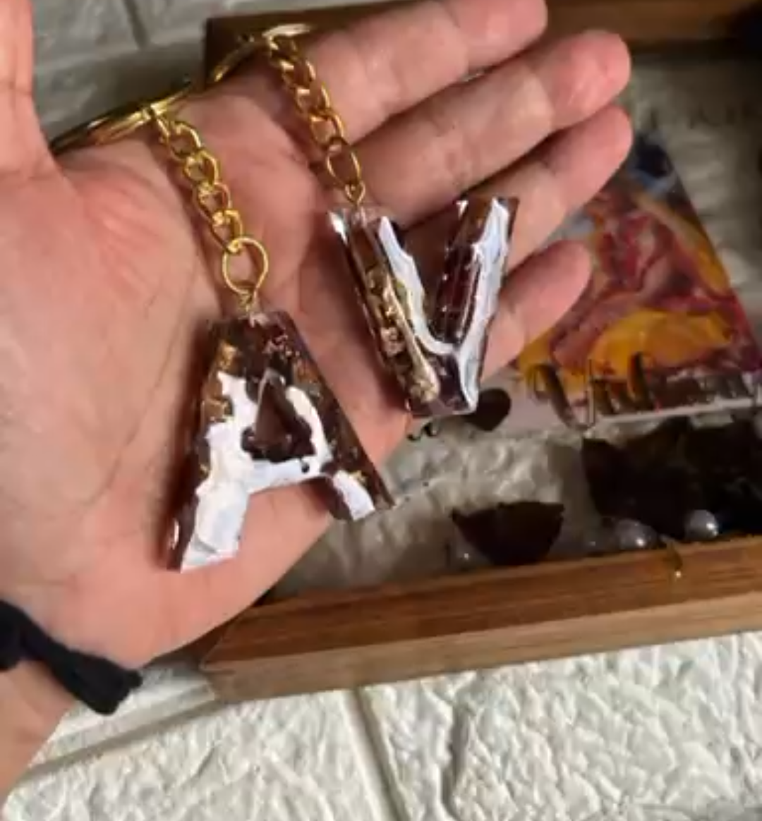 Resin Letter Initial Keychains (A &amp; V)