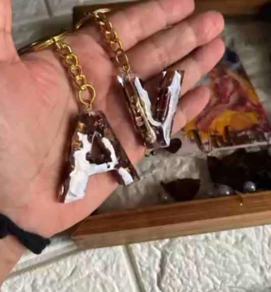 Resin Letter Initial Keychains (A &amp; V)
