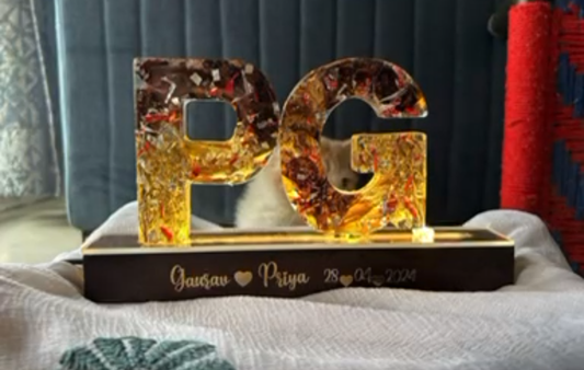 Illuminated Resin Letter Initials (PG) with Personalized Base