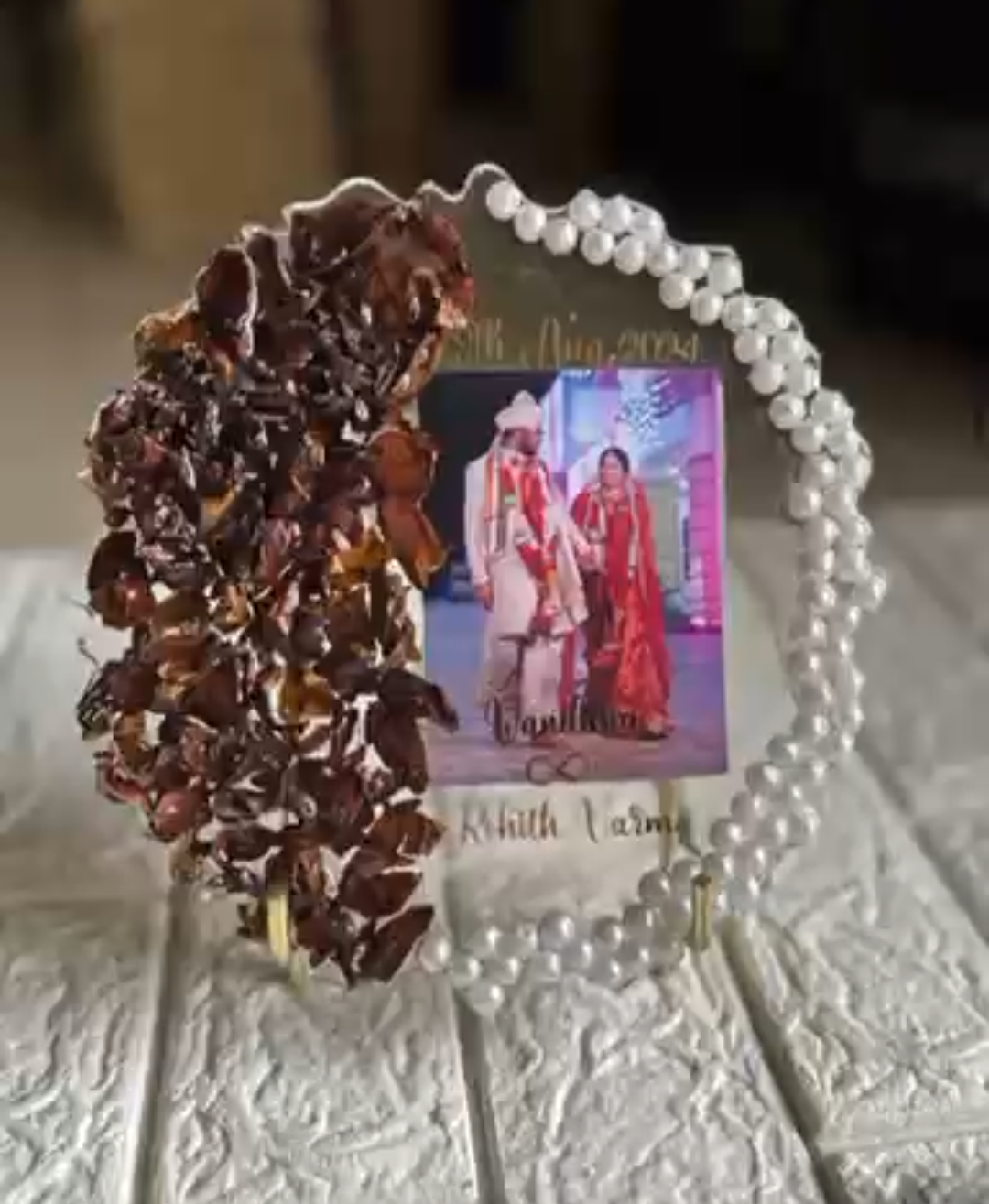 Resin Photo Plaque with Wedding Photo, Names, Date, and Floral Details