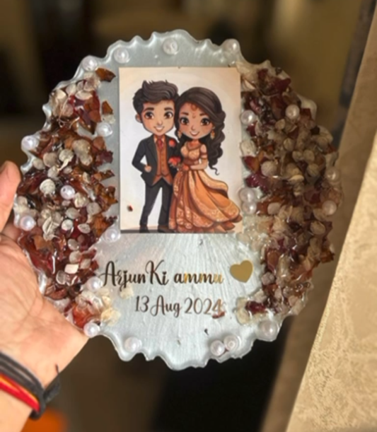 Personalized Resin Photo Plaque with Cartoon Image, Names, and Date
