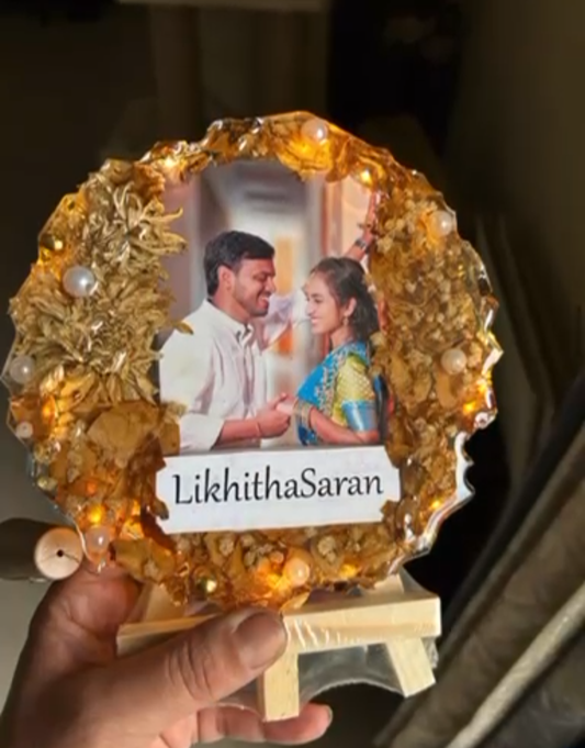 Illuminated Resin Photo Plaque with Names and Floral Details
