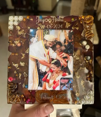 Bespoke Resin Varmala Frame with Couple Name and Engagement Date