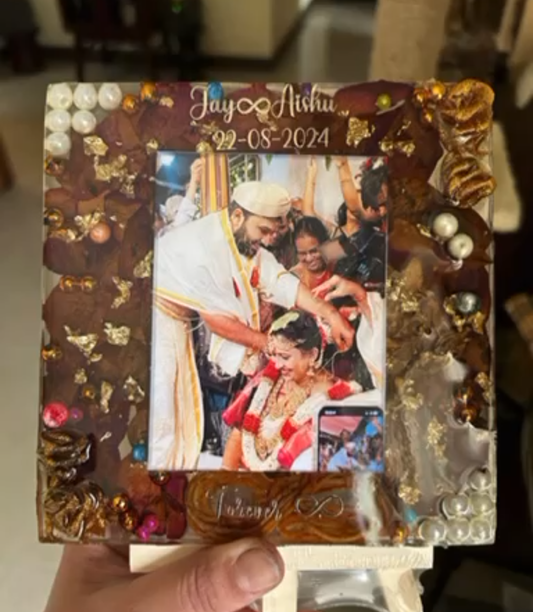 Bespoke Resin Varmala Frame with Couple Name and Engagement Date