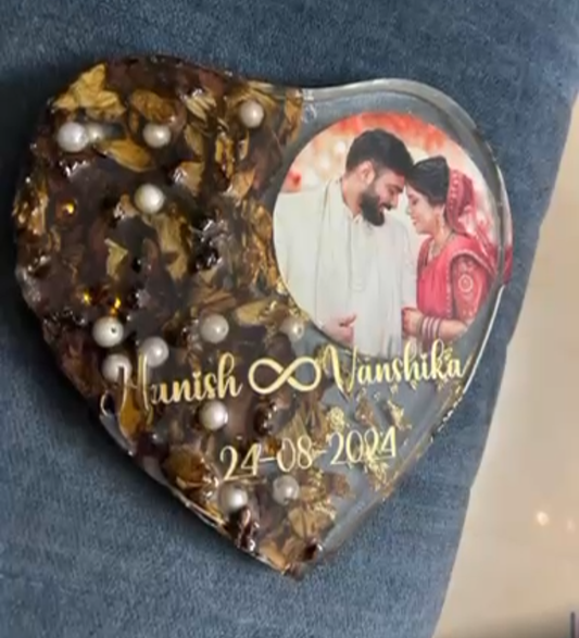 Heart-Shaped Resin Photo Frame with Couple Names and Date