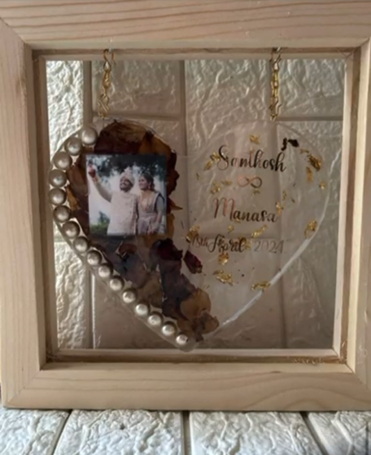 Illuminated Heart-Shaped Resin Photo Frame with Names and Date