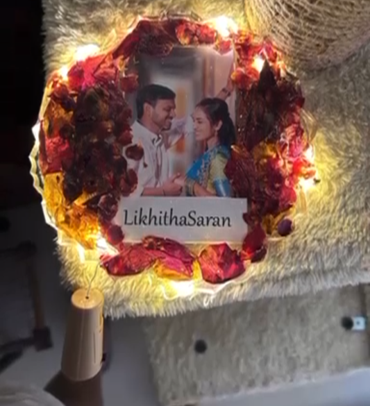 Illuminated Resin Photo Plaque with Names and Floral Details