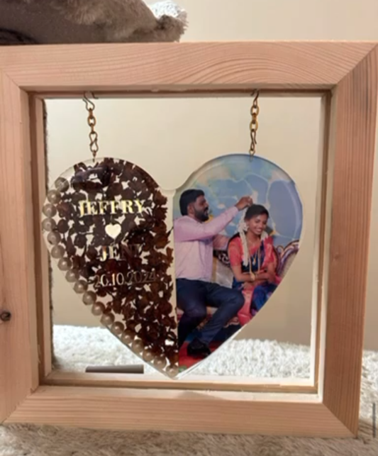 Illuminated Heart-Shaped Resin Photo Frame with Names and Date