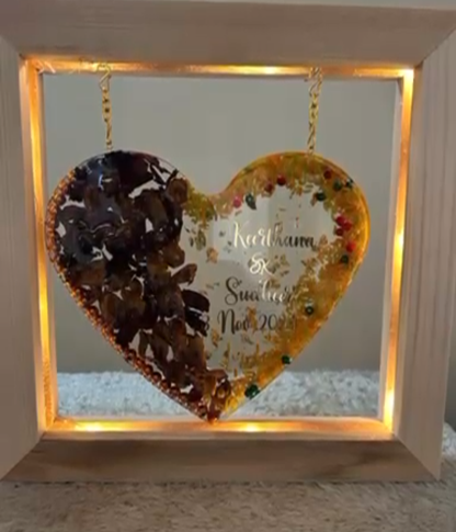Illuminated Heart-Shaped Resin Photo Frame with Names and Date