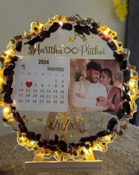 Illuminated Resin Photo Plaque with Calendar and Couple Names