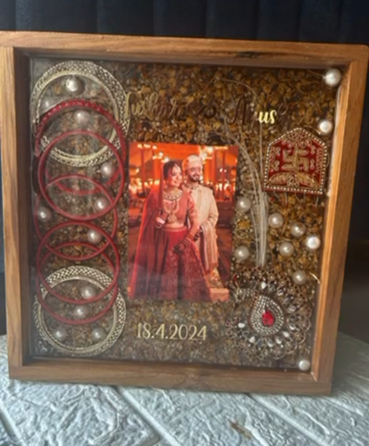 Varmala Preservation - Teak Wood Frame with Wedding Photo and Embellishments