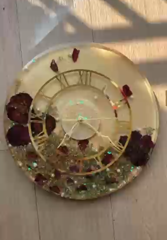 Floral &Pearl Resin Clock
