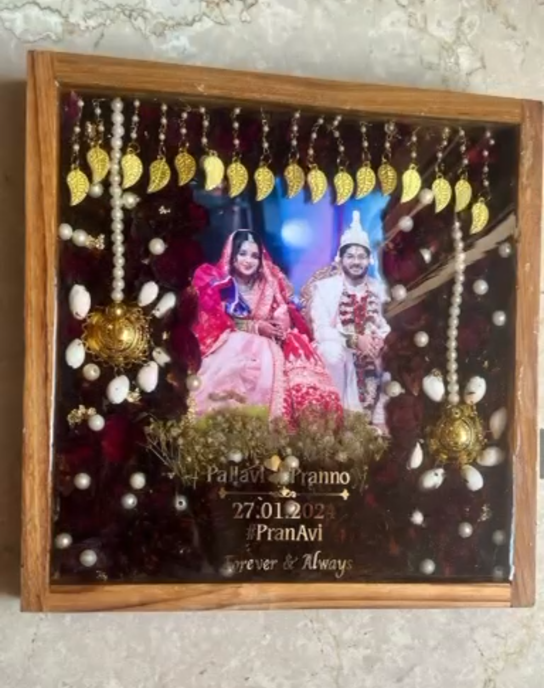 Wedding Varmala Preservation - Teak Wood Frame