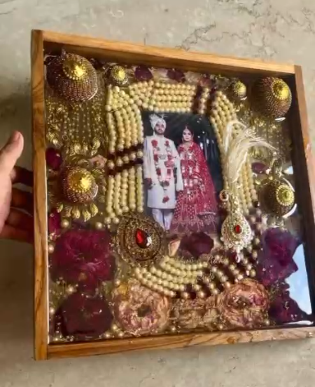 Varmala and Jewellery Preservation in Wooden Frame