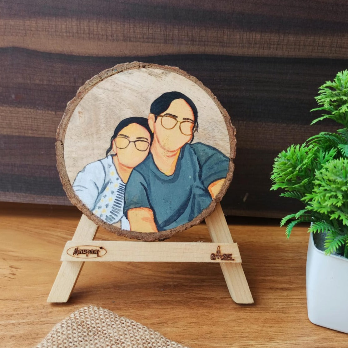 Illustration Wooden Slice Couple