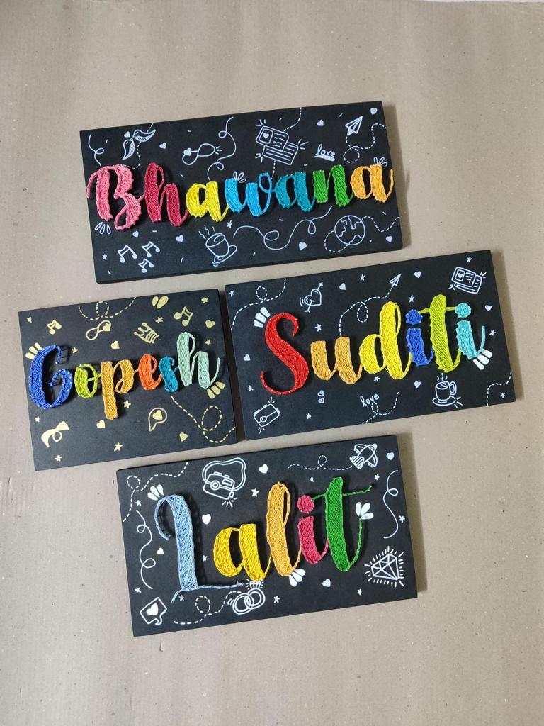 Custom Name Colourful Wooden String Art