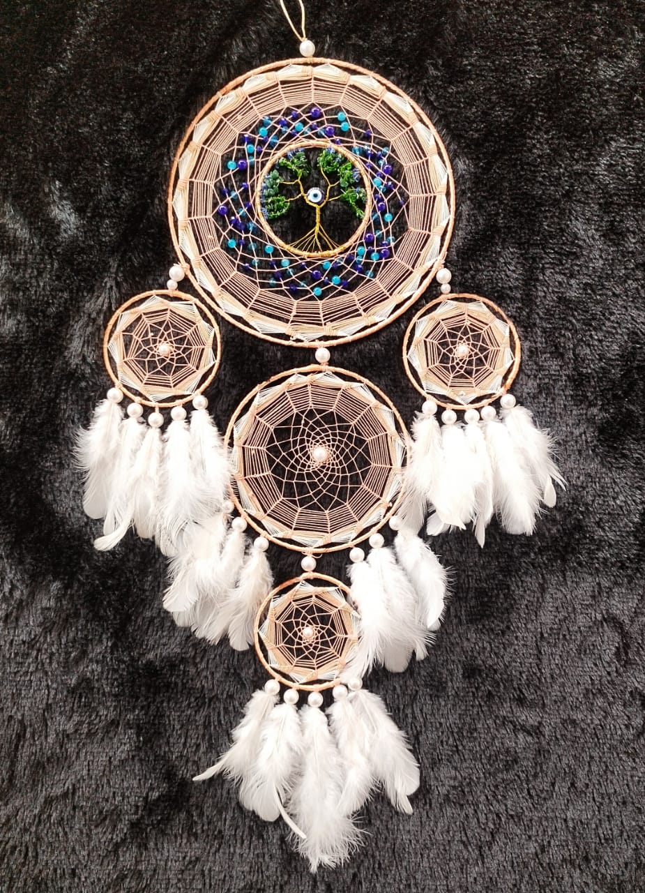 Evil Eye White Dreamcatcher with Feathers