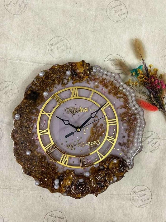 Personalized Resin Clock with Flowers Preserved