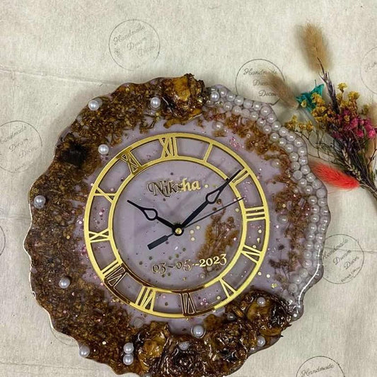 Personalized Resin Clock with Flowers Preserved