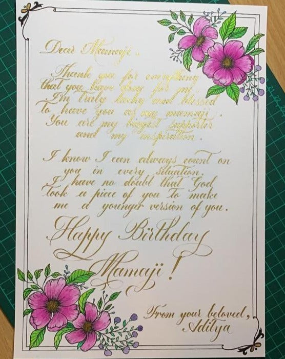 Gold Handwritten Birthday Note for Loved ones