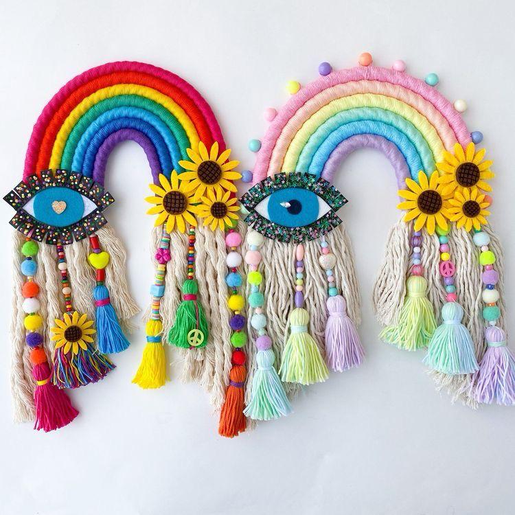 Macrame Rainbow Wall Hanging With Evil Eye