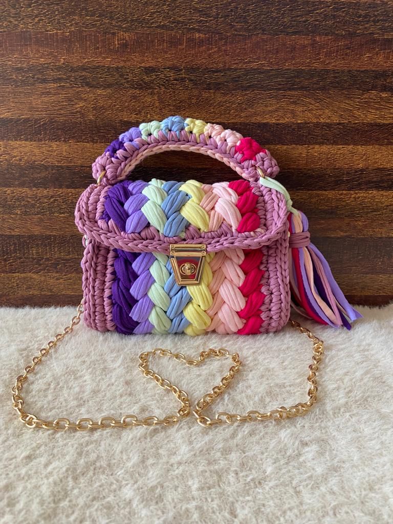 Colorbombed Knotted Vertical Crochet Bag