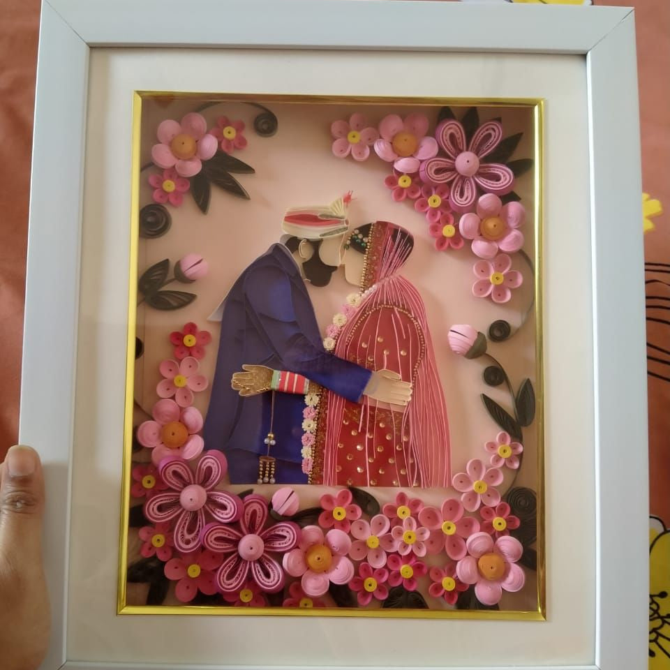 Couple Portrait Photo Frame Of Quilling Art