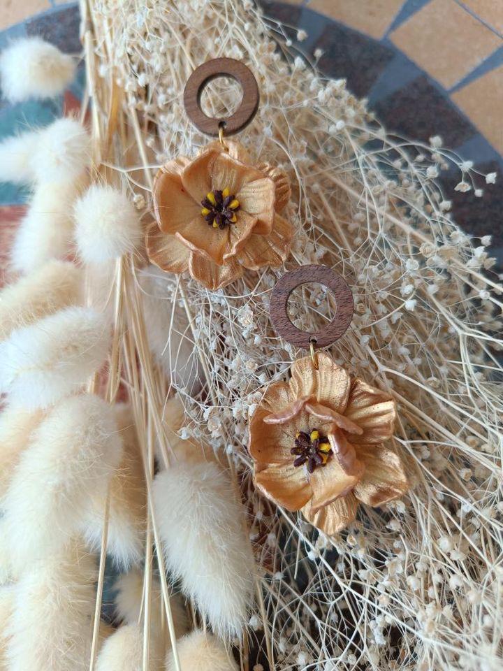 Gold Clay Floral Earrings