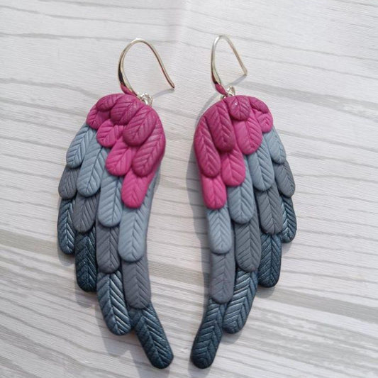 Angel wings bohemian clay earrings