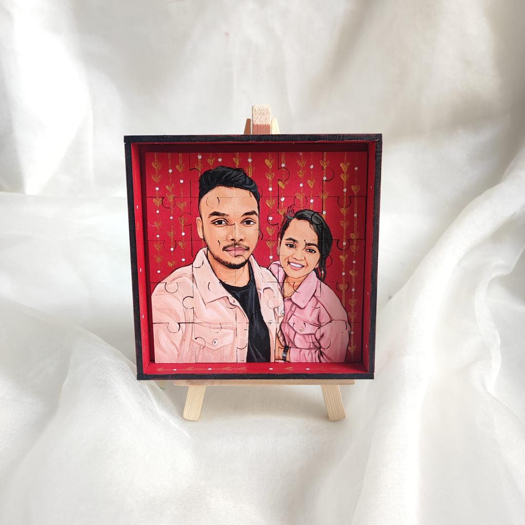Piece of Our Story: 4 Inches Hand-Painted Couple Puzzle Keepsake - 25 Pieces