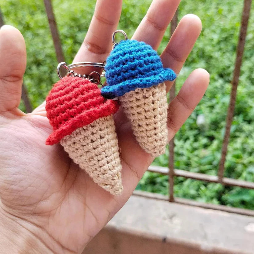 Sunny Stitches, Sweet Scoops, Hearts: Handcrafted Joy in Every Crochet Sun Keyring (Combo of 3)