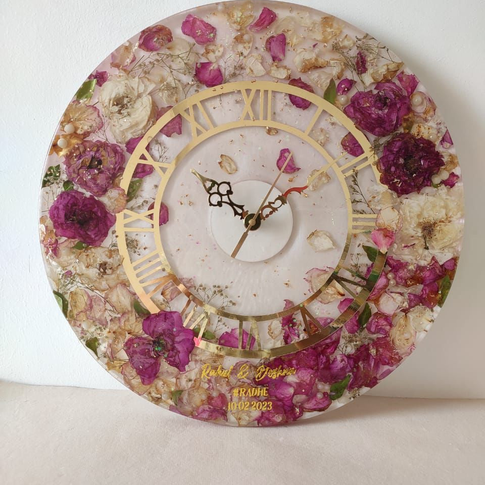 Petal Perfection: Floral Resin 16 inches Wall Clock