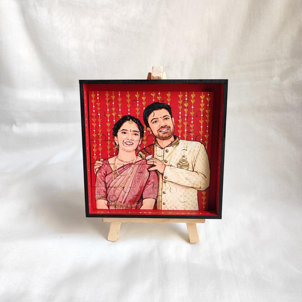 Enigmatic Duo: Intricate 5x5 Inch Couple Puzzle with 25 Hand-Painted Pieces