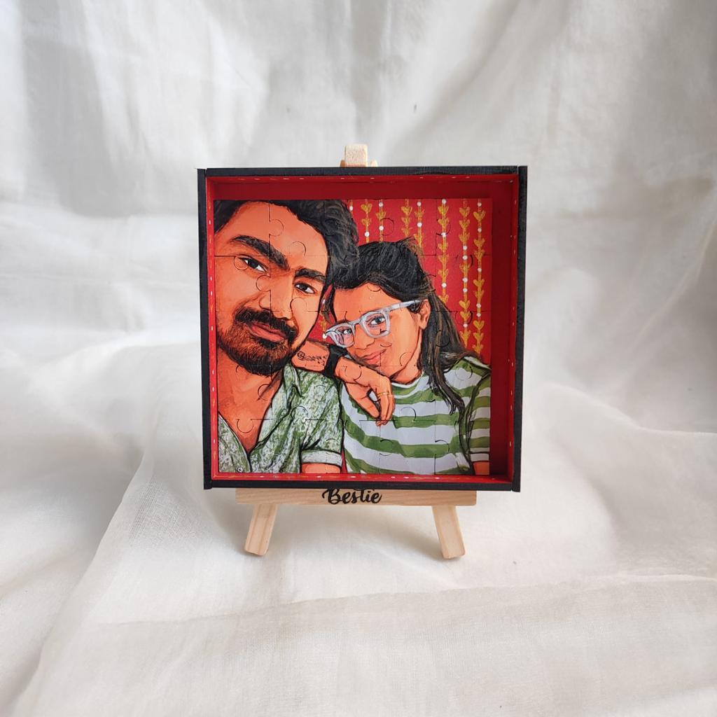 Piece of Our Story: 4 Inches Hand-Painted Couple Puzzle Keepsake - 25 Pieces