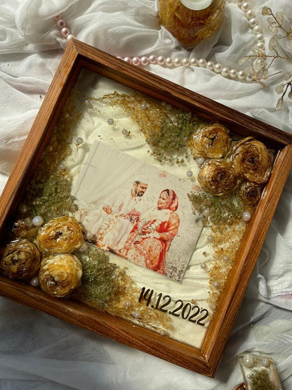 Captivating varmala Resin Flower preservation Immortalization in Wooden Frame with Picture