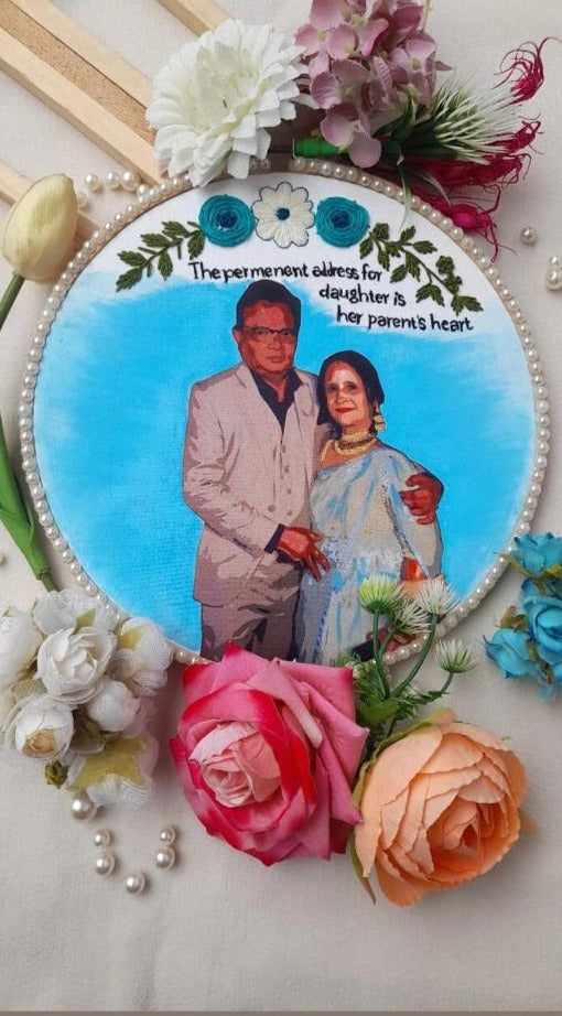 Stitched with Love: Couple Hoop Art Combining Hand-Painting and Embroidery