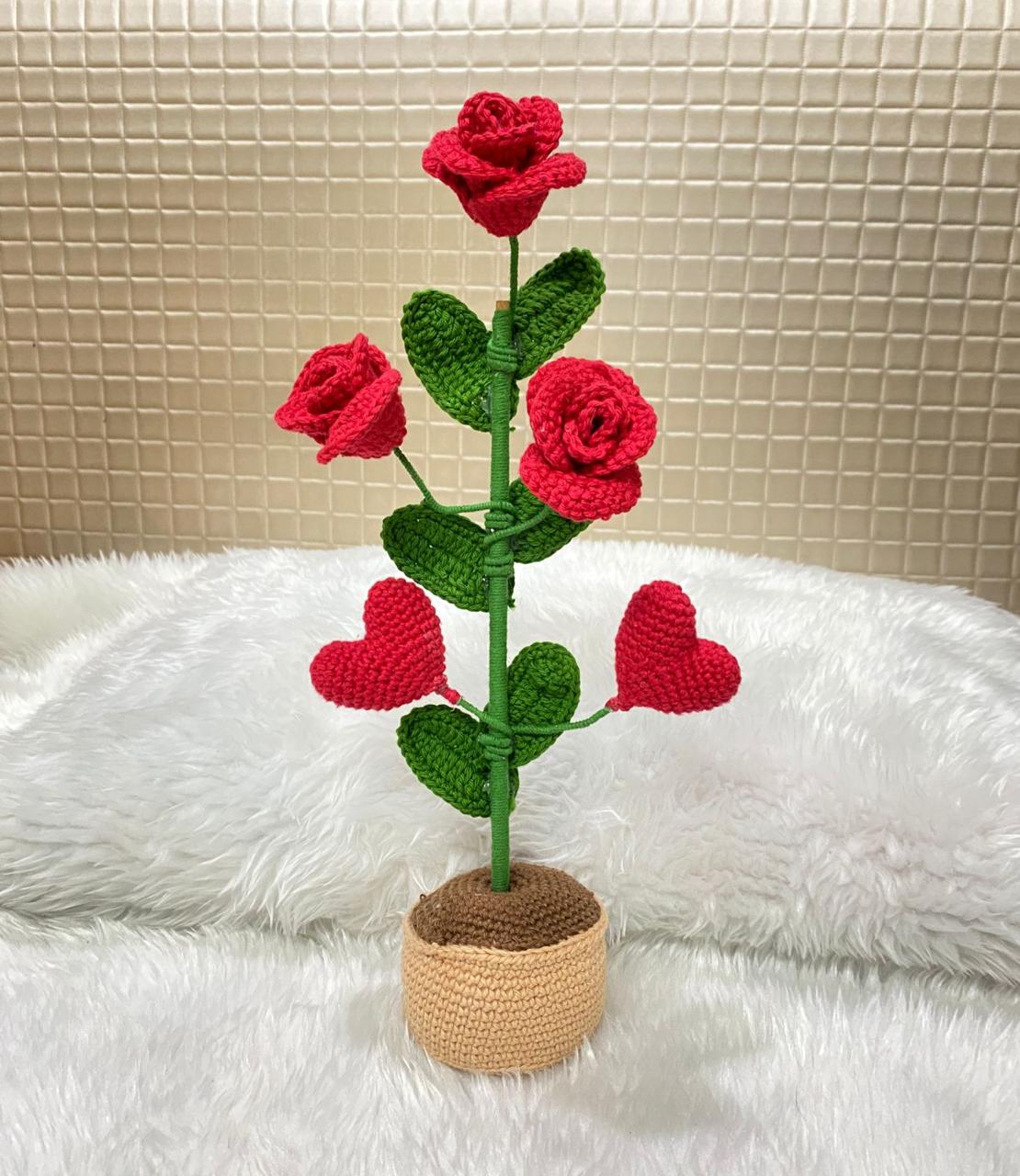 BlossomStitch: Handcrafted Crochet Rose Pot