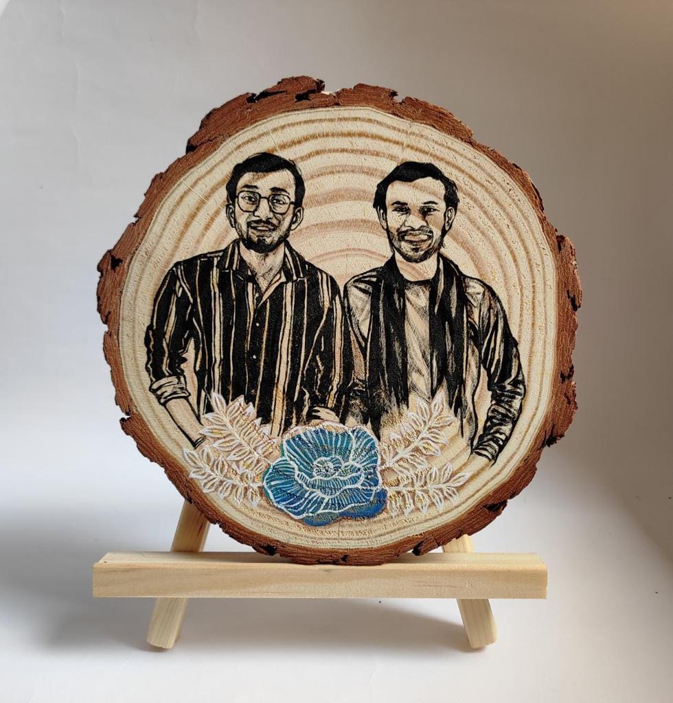 Double Delight: Artistic Hand Painting on 8-Inch Wooden Slice