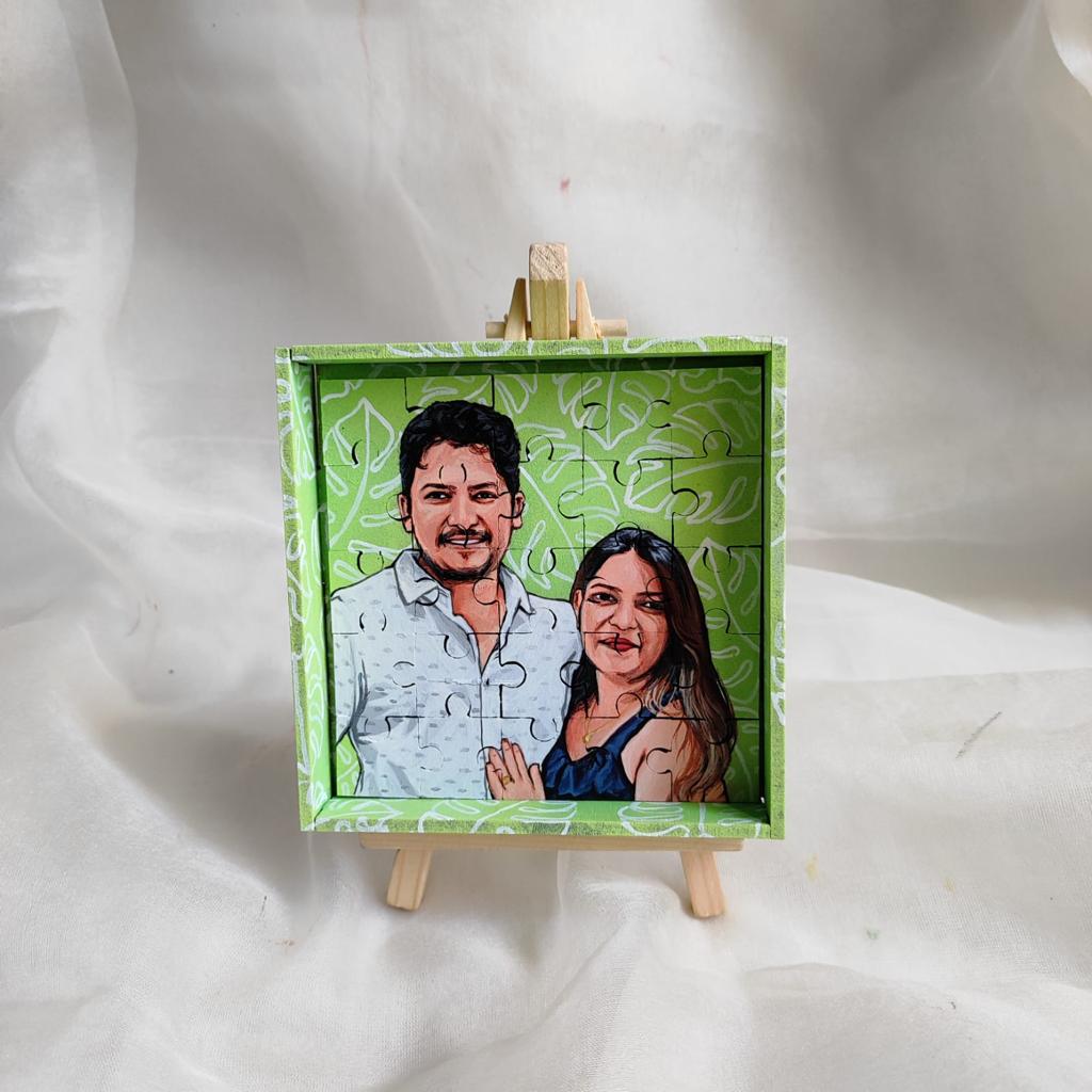 Piece of Our Story: 4 Inches Hand-Painted Couple Puzzle Keepsake - 25 Pieces