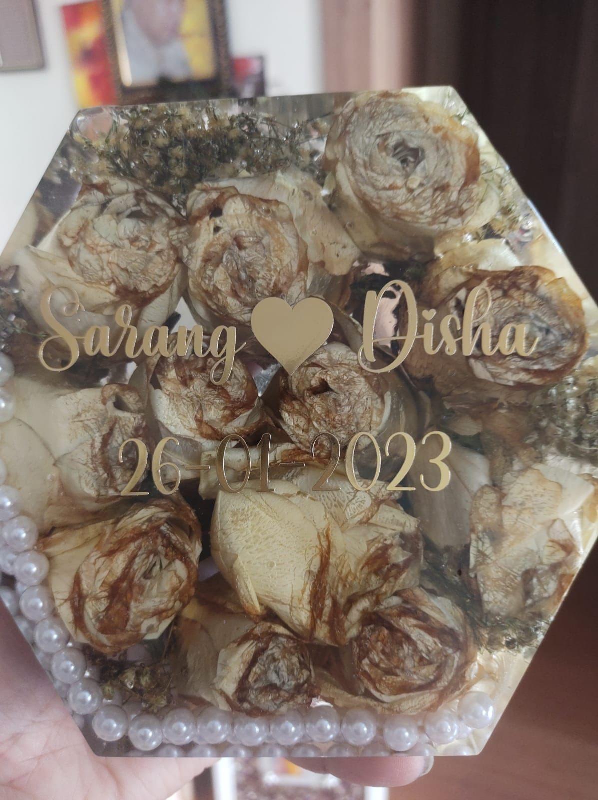 Bouquet Brilliance Hexagon Resin Block Keepsake with Preserved Flowers