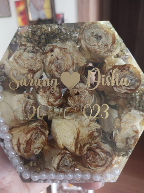 Bouquet Brilliance Hexagon Resin Block Keepsake with Preserved Flowers