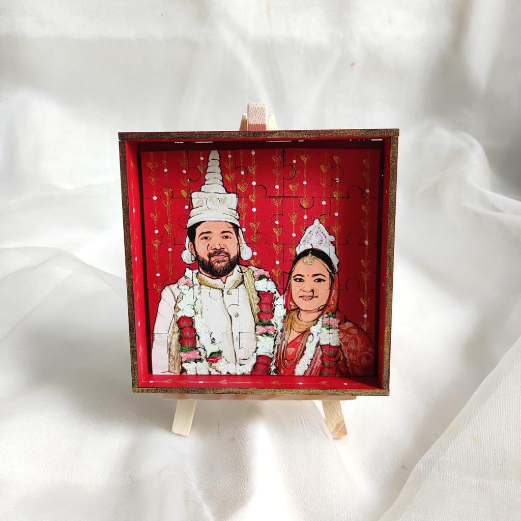 Piece of Our Story: 4 Inches Hand-Painted Couple Puzzle Keepsake - 25 Pieces