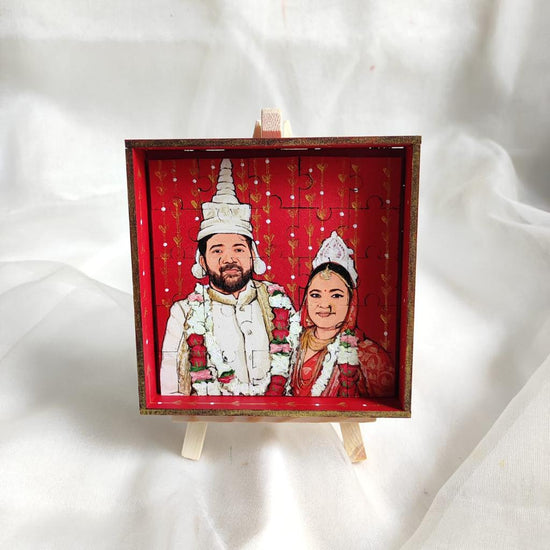 Piece of Our Story: 4 Inches Hand-Painted Couple Puzzle Keepsake - 25 Pieces