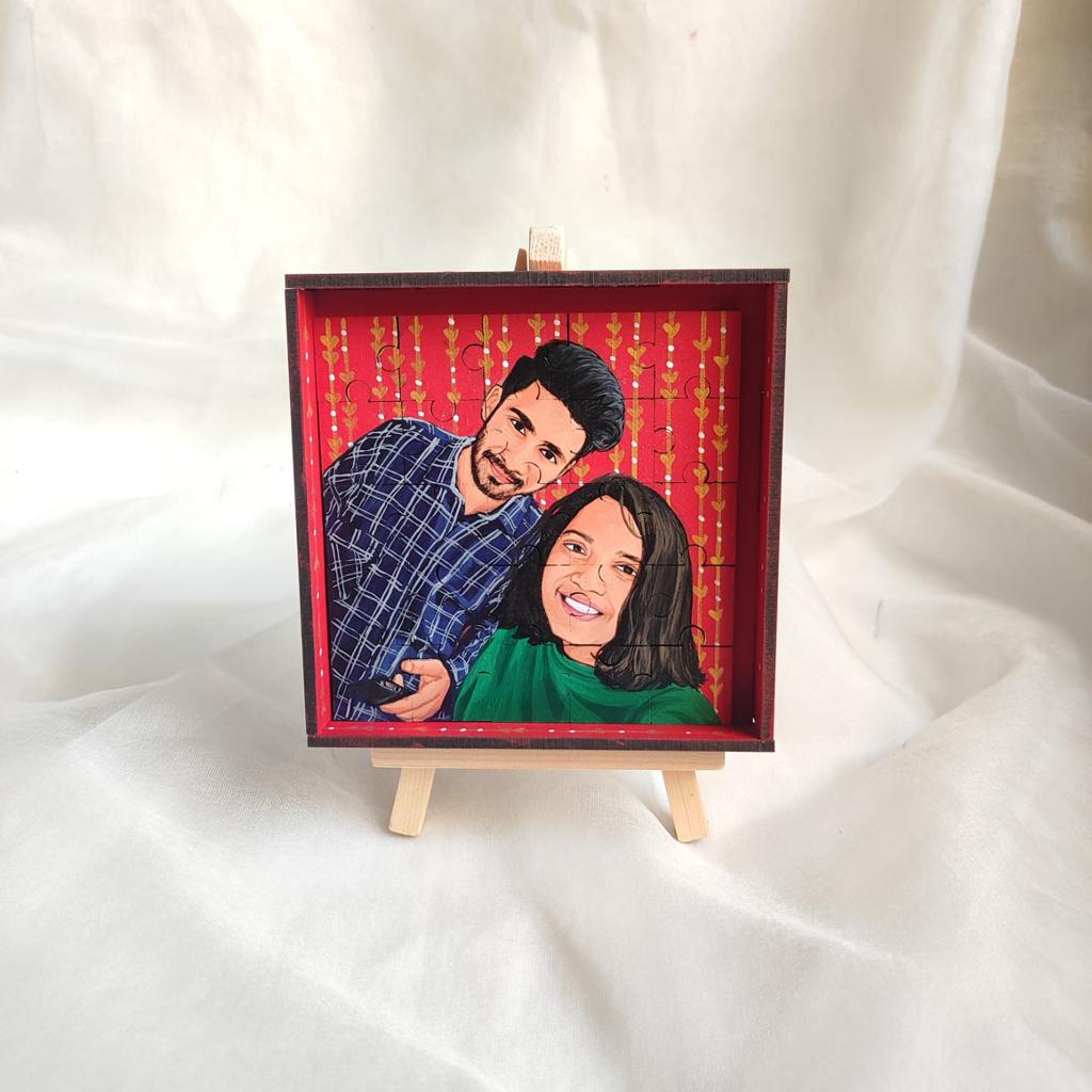 Piece of Our Story: 4 Inches Hand-Painted Couple Puzzle Keepsake - 25 Pieces