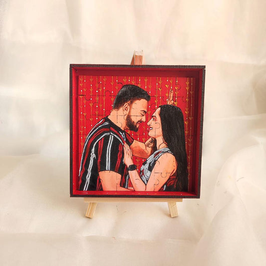 Merging Hearts: Intimate 5*5 Inches Couple Puzzle with 36 Hand-Painted Pieces