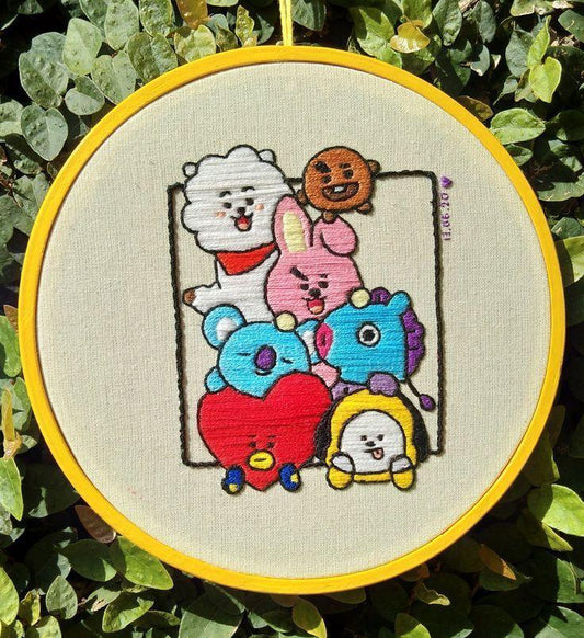 Whimsical Stitchery: Handcrafted Embroidery Cartoon Hoops